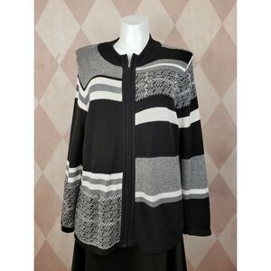 CJ Banks | Black + White Zip Sweater
